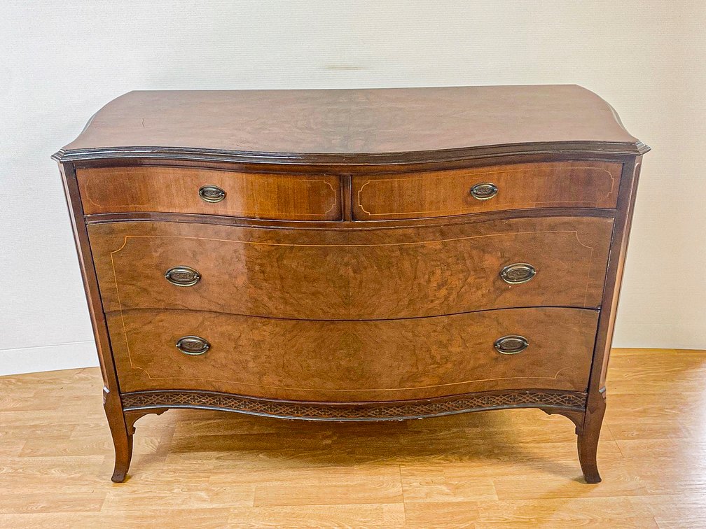 Wooden Dresser with Four Drawers and Metal Pulls