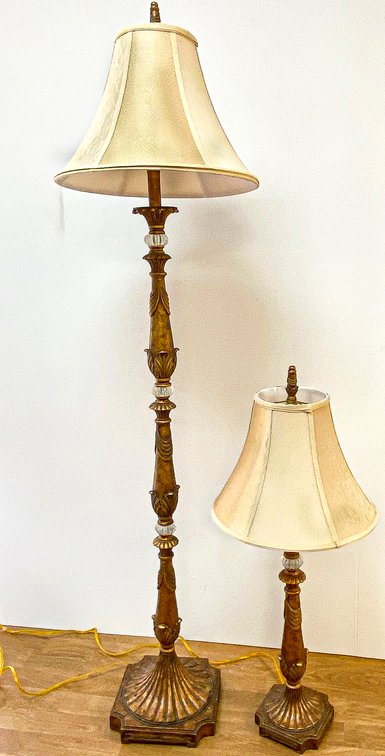 Decorative Table and Floor Lamps with Detailed Bases