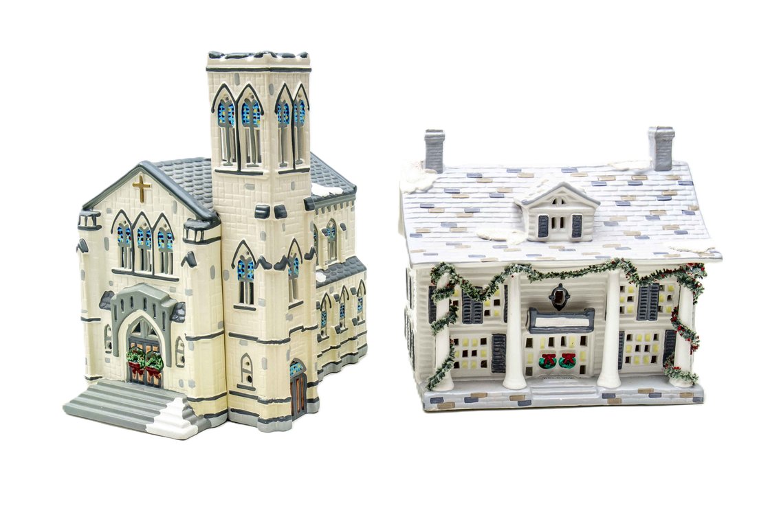 Two-Dept. 56 Snow Village- Church & House