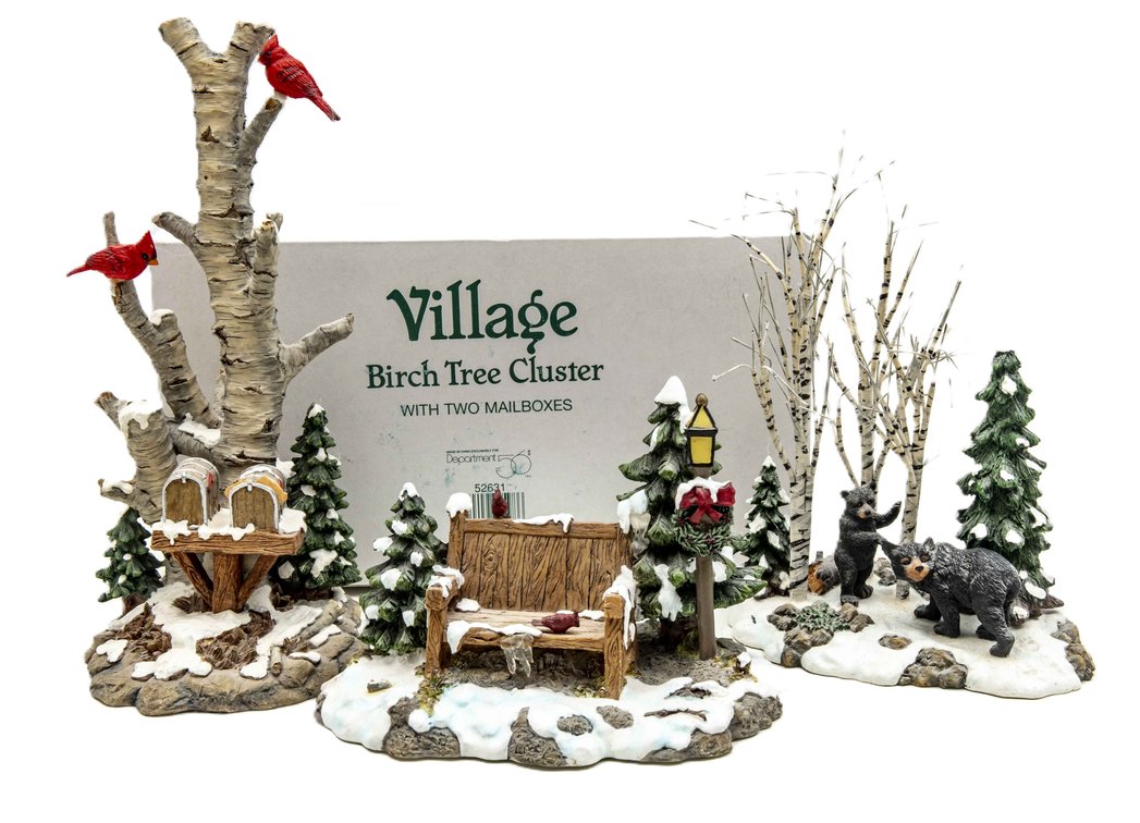 Three- Dept. 56 Accessories- Snowy Trees & Bench