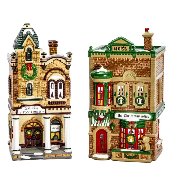 Two- Dept. 56 Snow Village-Post Office & Xmas Shop