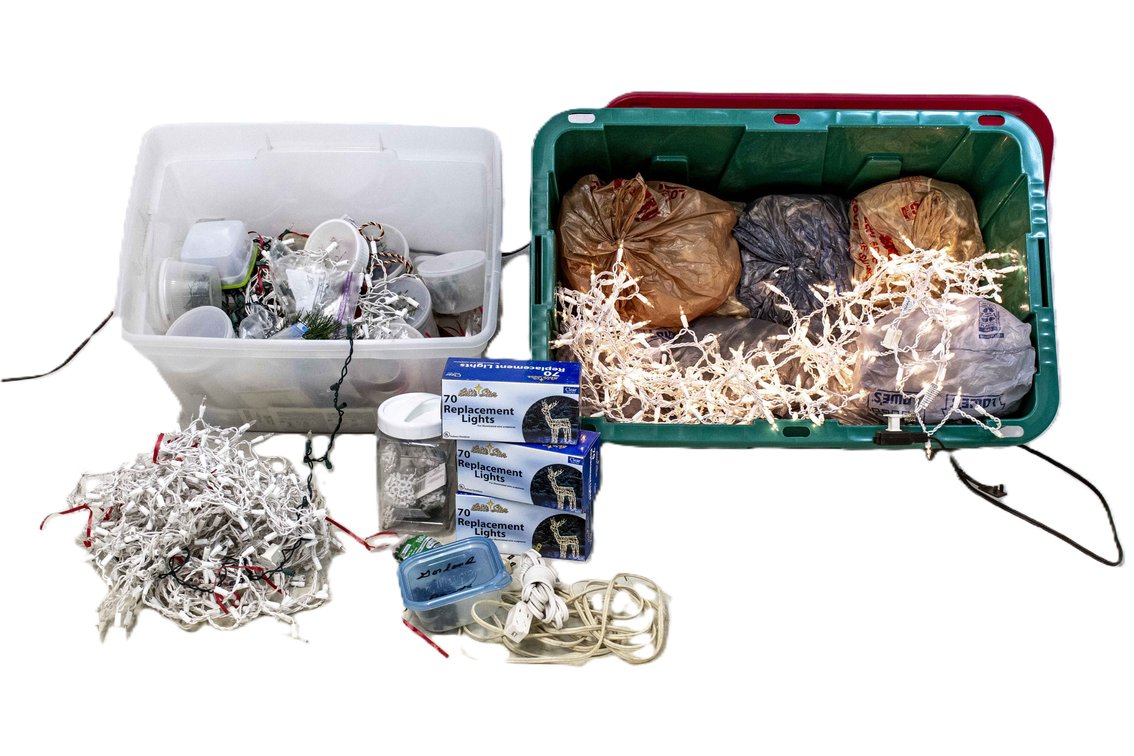 Totes of White Christmas String Lights
