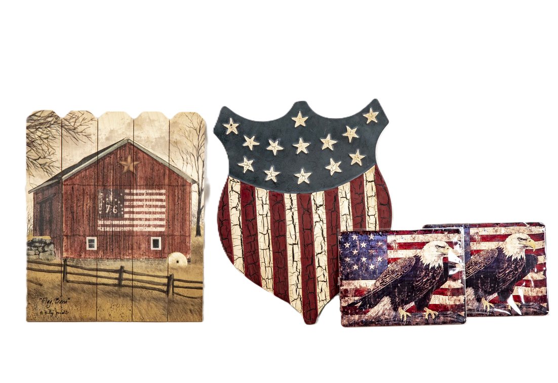 Wood, Metal & Metal Eagle Flag Art