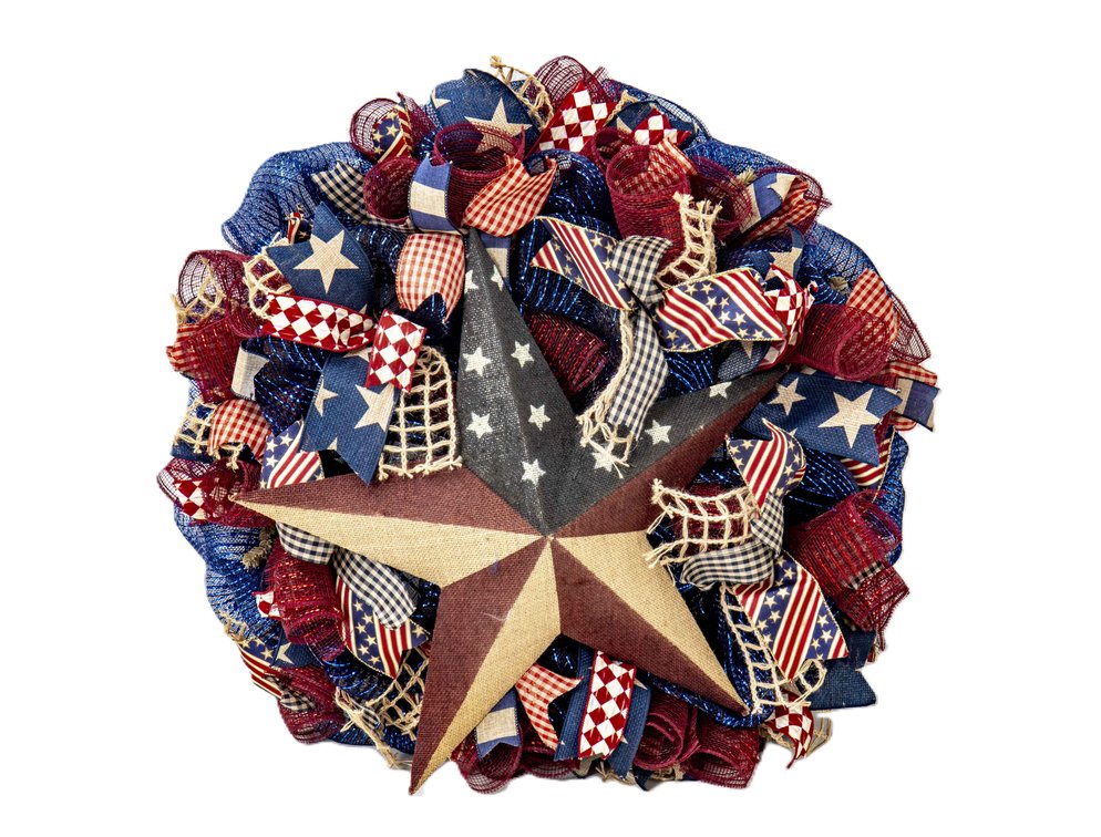 24" Burlap Star Patriotic Wreath with Box