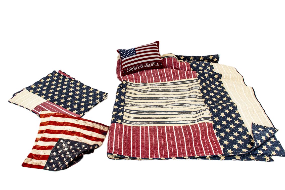 American Flag King Bed Spread, Pillow Covers +