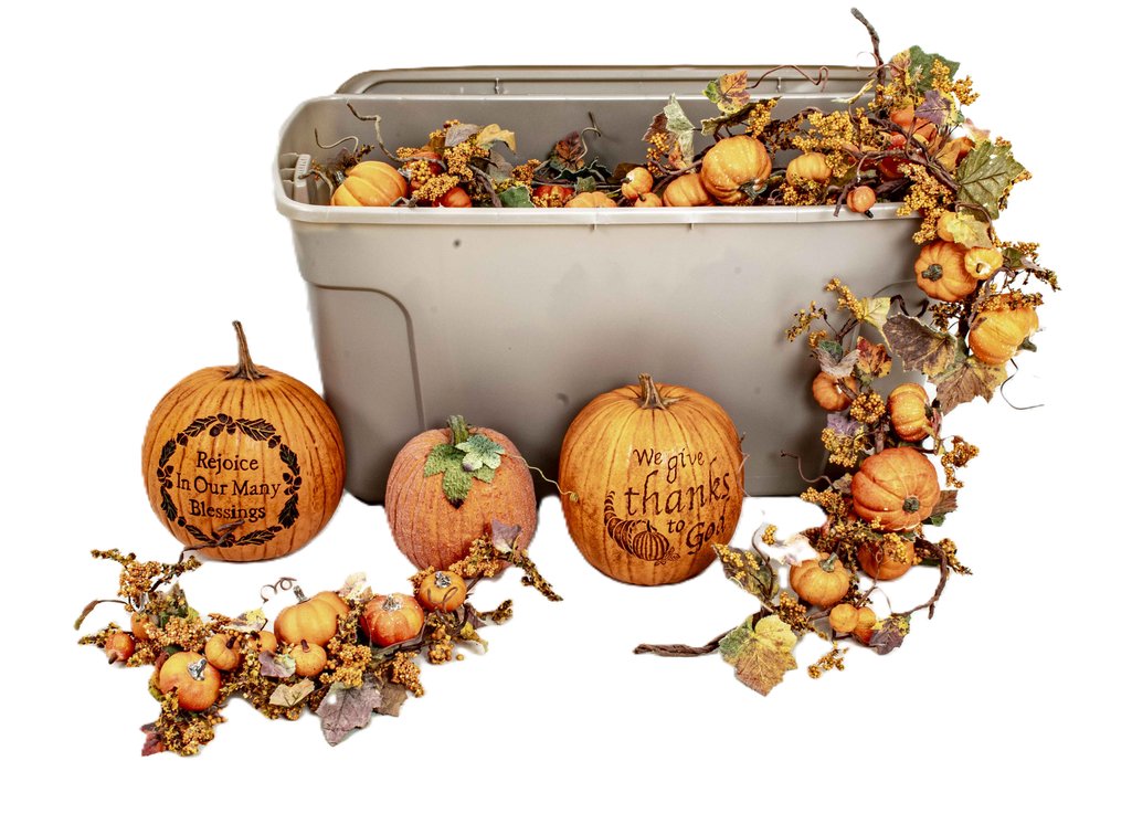 Six (6) Pumpkin Garland & Three (3) Resin Pumpkins