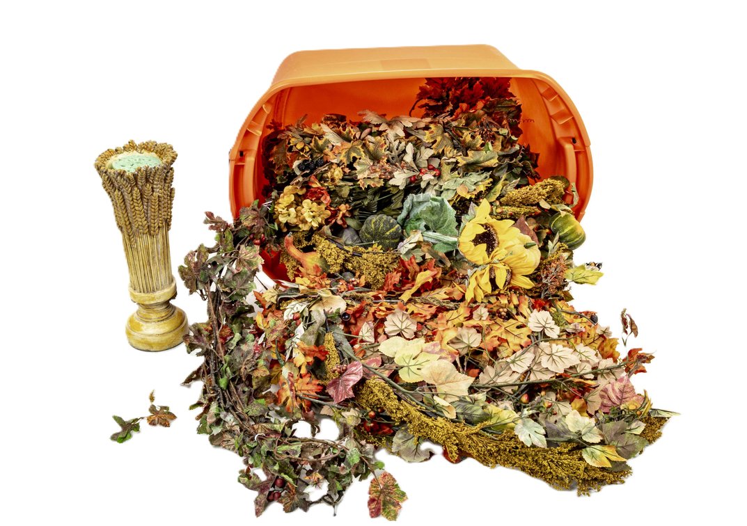Tub of Assorted Fall/Thankgiving Faux Foliage