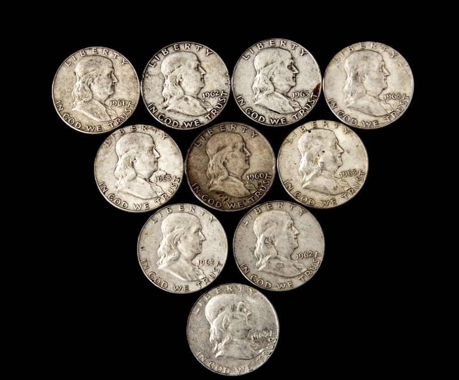 10 Franklin Half Dollars- 1960's