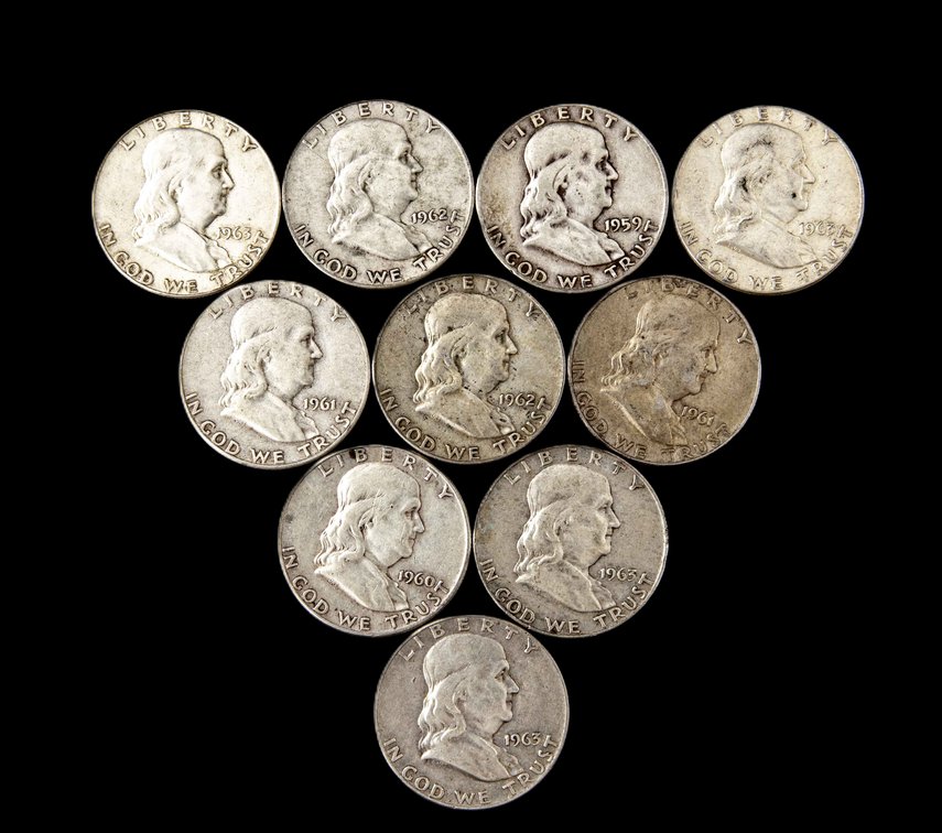 10 Franklin Half Dollars- 1959-60's