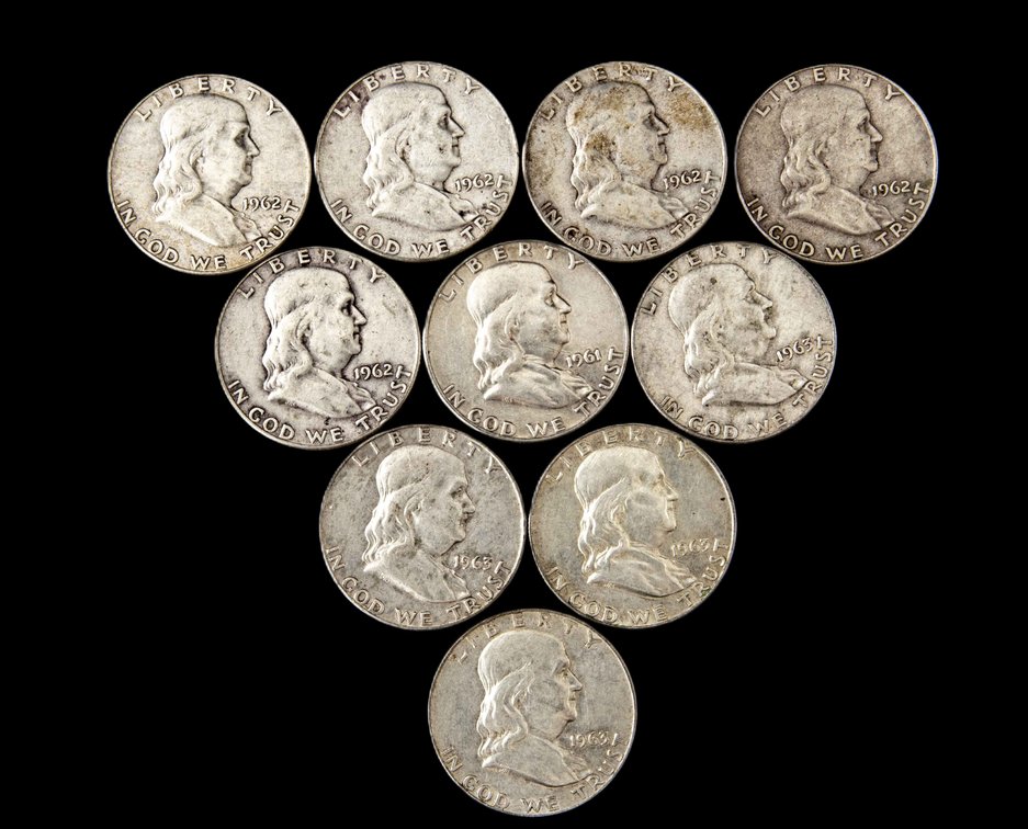 10 Franklin Half Dollars- 1960's