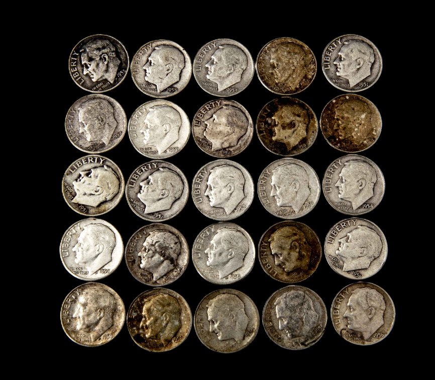 25- 1950's Silver Roosevelt Dimes