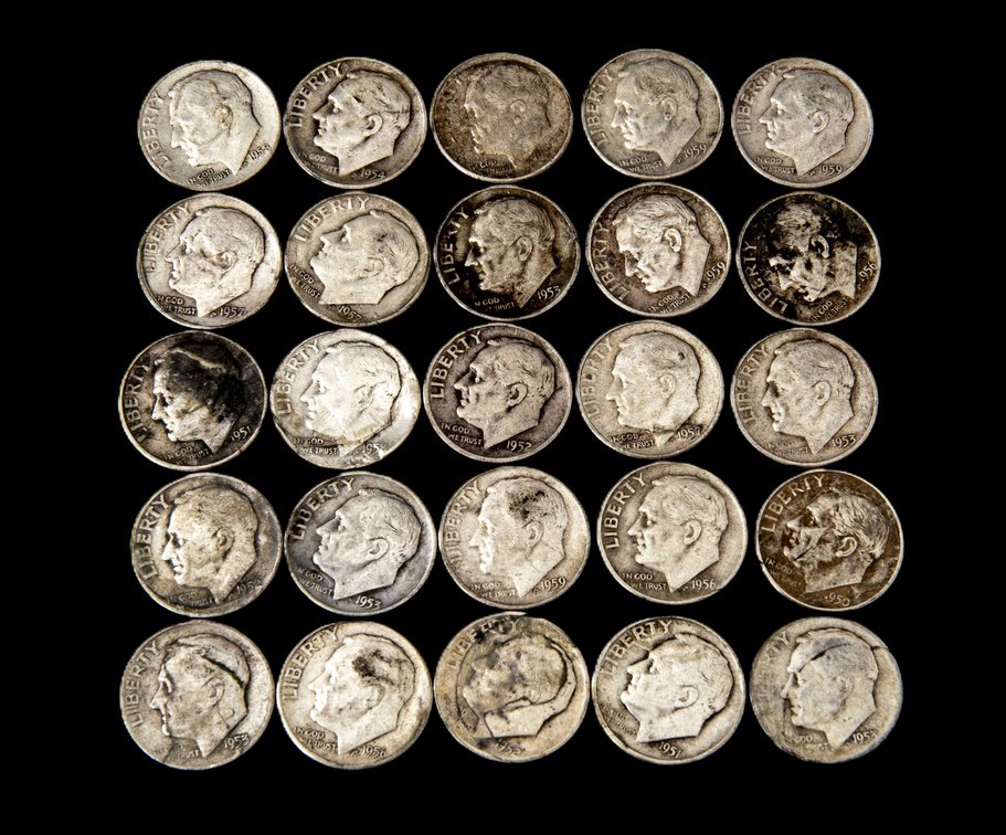 25- 1950's Silver Roosevelt Dimes
