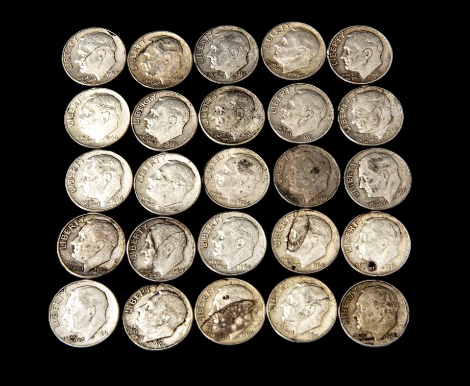 25- 1960's Silver Roosevelt Dimes