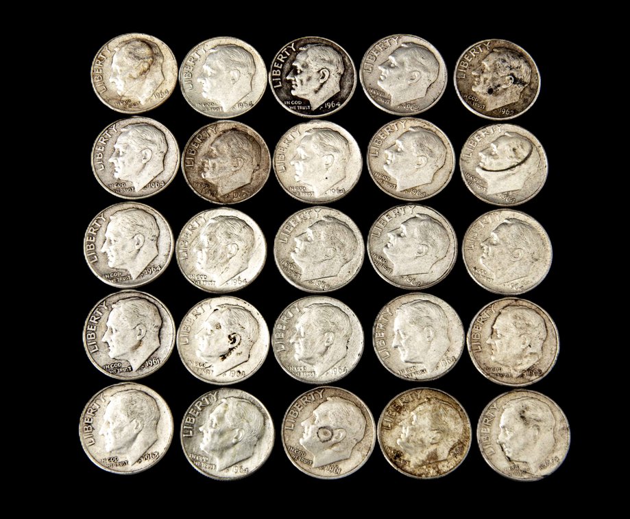 25- 1960's Silver Roosevelt Dimes
