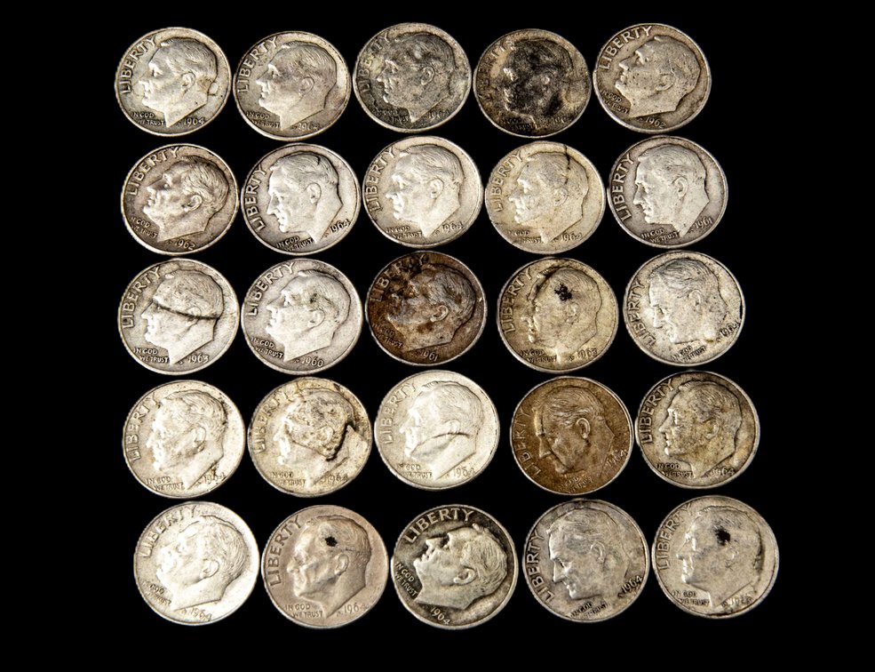 25- 1960's Silver Roosevelt Dimes