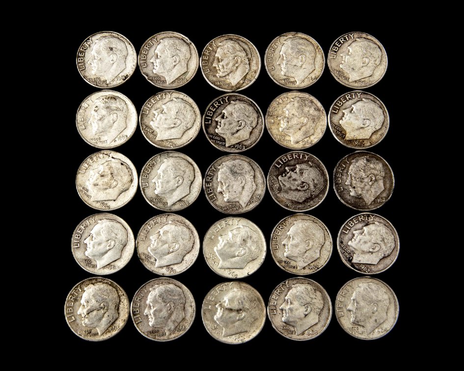 25- 1960's Silver Roosevelt Dimes