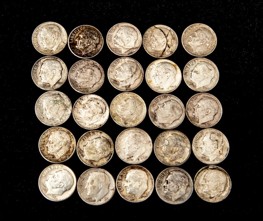 25- 1960's Silver Roosevelt Dimes
