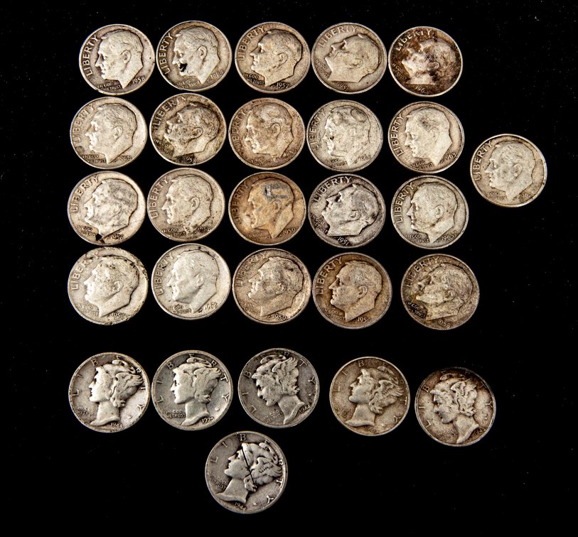 27- 1925-1964 Silver Mercury/ Roosevelt Dimes