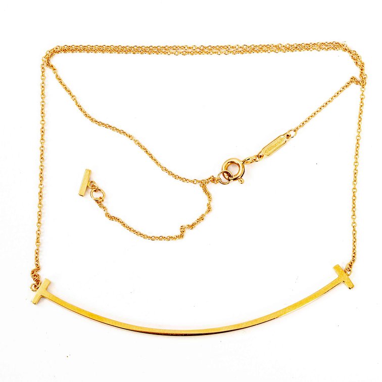 Tiffany & Co- 18K Gold T Smile Necklace- 3.8 G