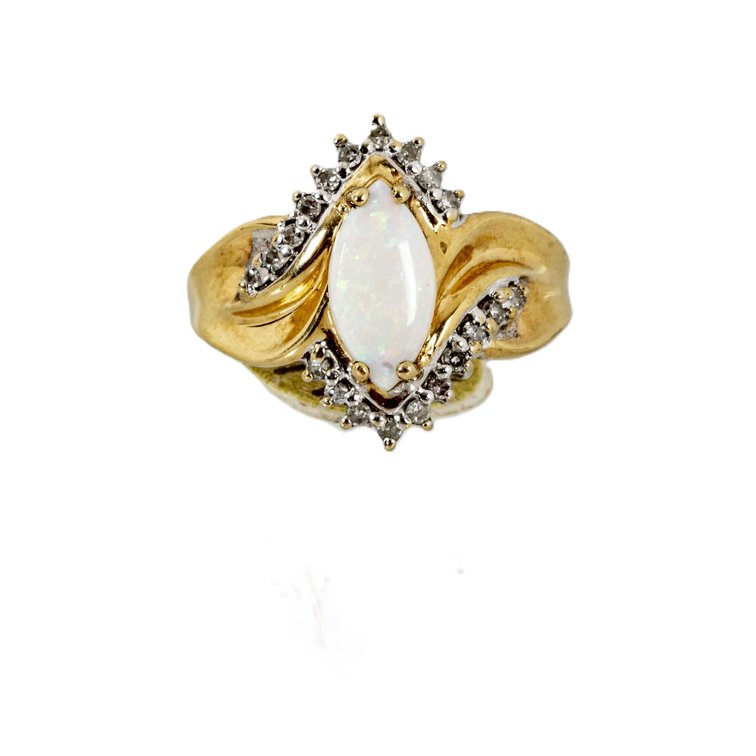 14K Gold, Opal & Diamond Ring- 2.9 G
