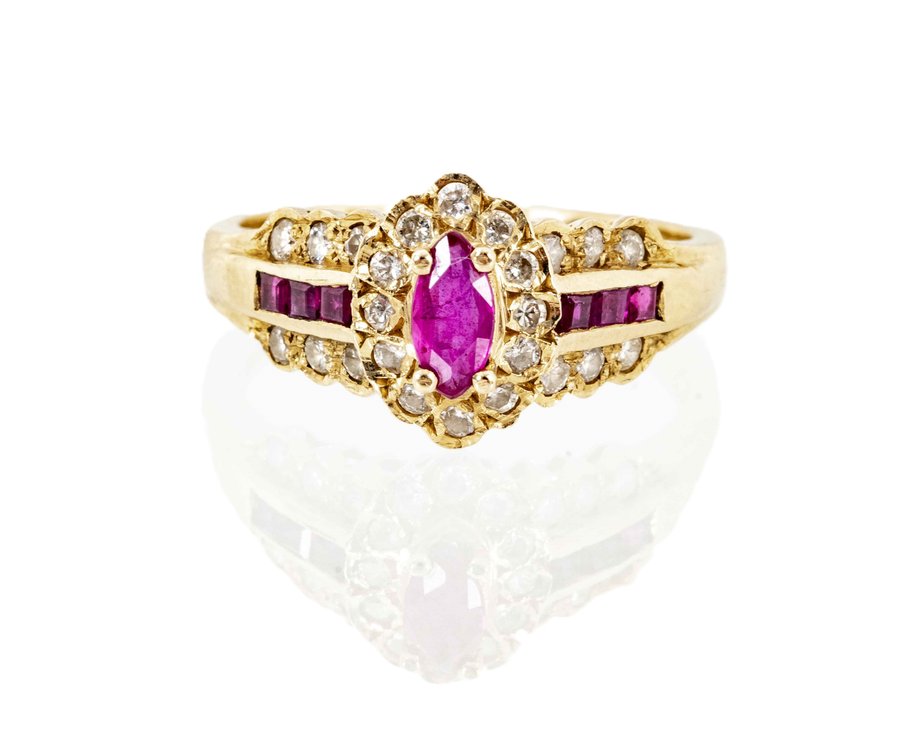 14K Gold, Ruby & Diamond Ring- 3 G