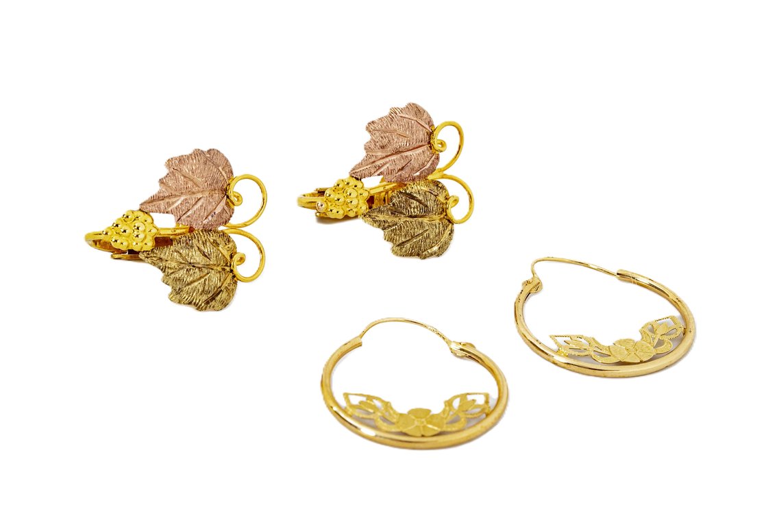 14K Gold Earrings & 10K Tri-Gold Earrings