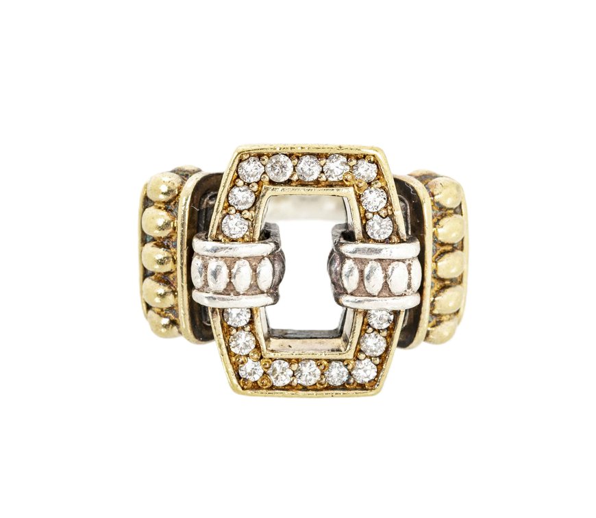 18K/925 Lagos Caviar Ring w/ Diamonds- 13.1 G
