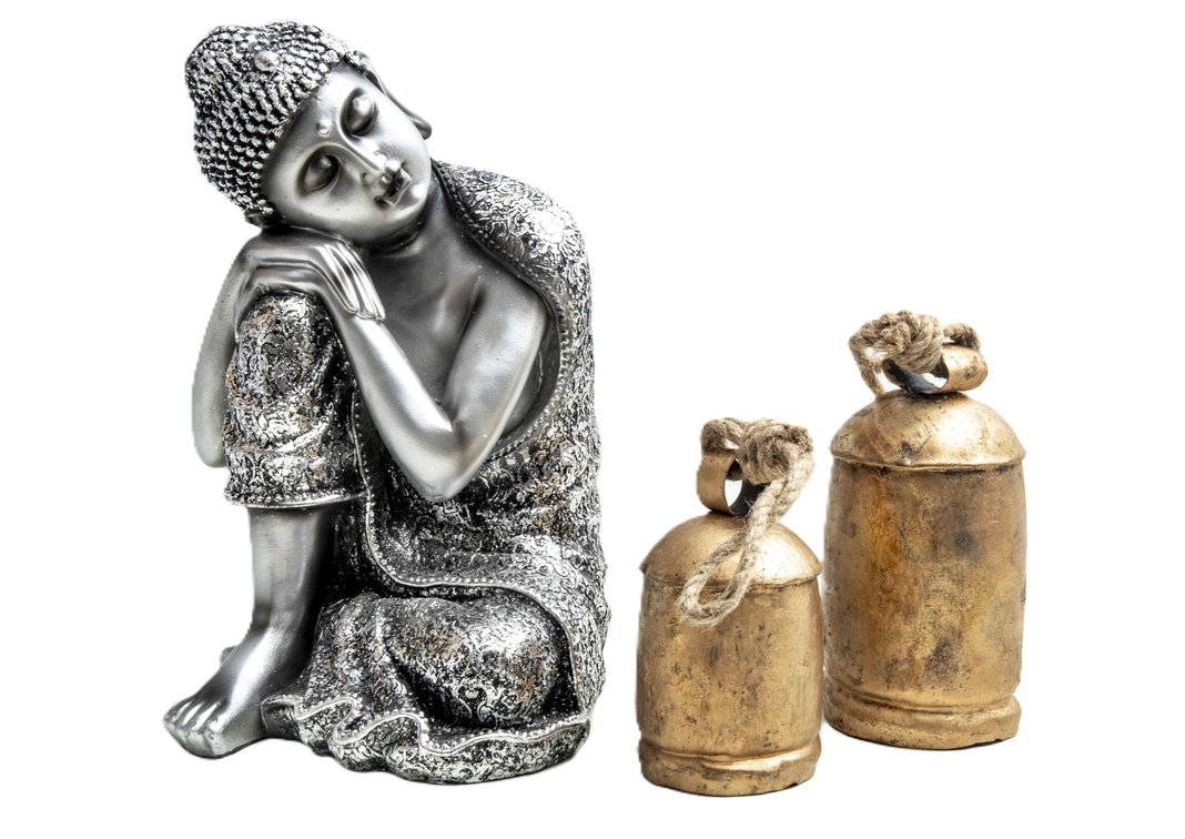 Resting Buddha Figurine & Metal Bells