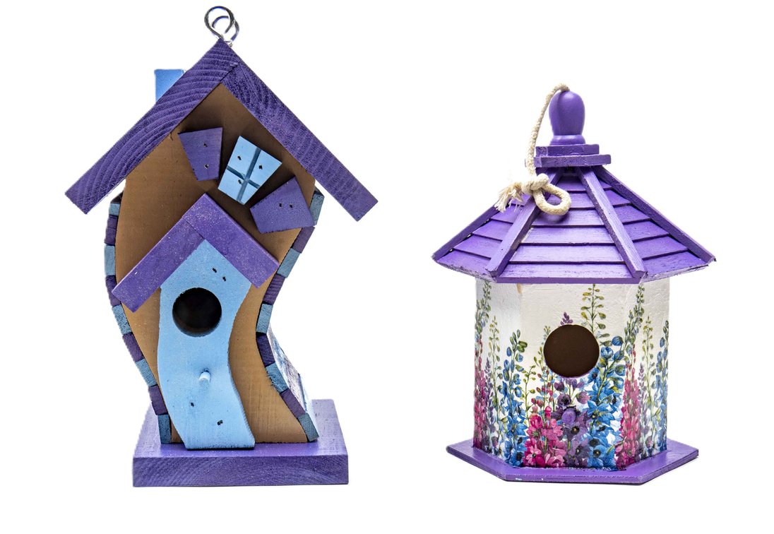 Two (2) Hand-Made & Painted Wooden Birdhouses