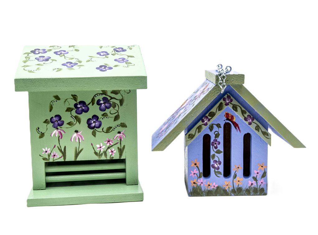 Two (2) Hand-Made & Painted Pollinator Houses