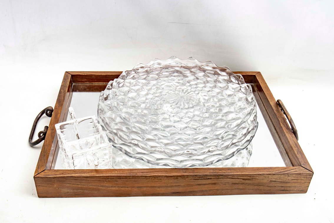 Mirrored Wood & Iron Tray, Fostoria Plat, Godinger