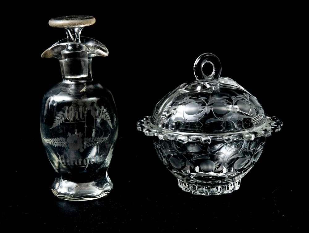 Hawkes Oil Vinegar Cruet + Heisey Lariat Covered D