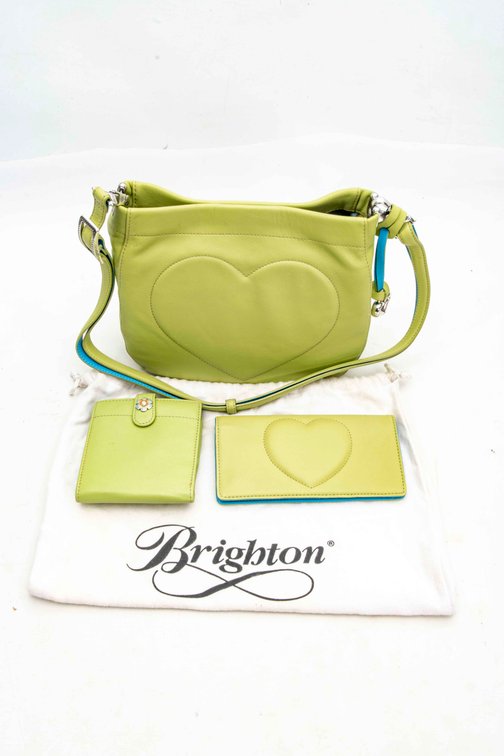 Brighton 3pc Lime Green & Ocean Leather Purse Set