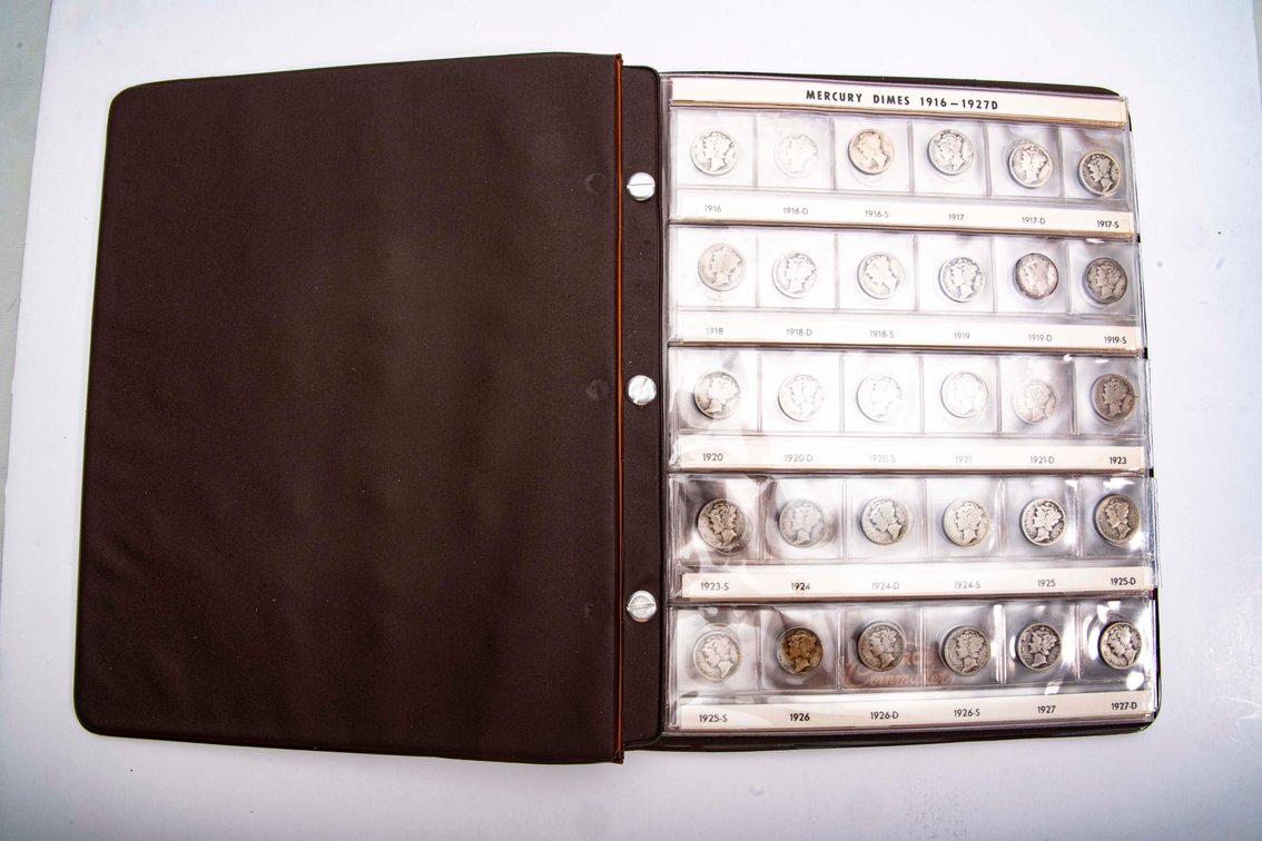 Nearly complete set of Mercury Silver Dimes