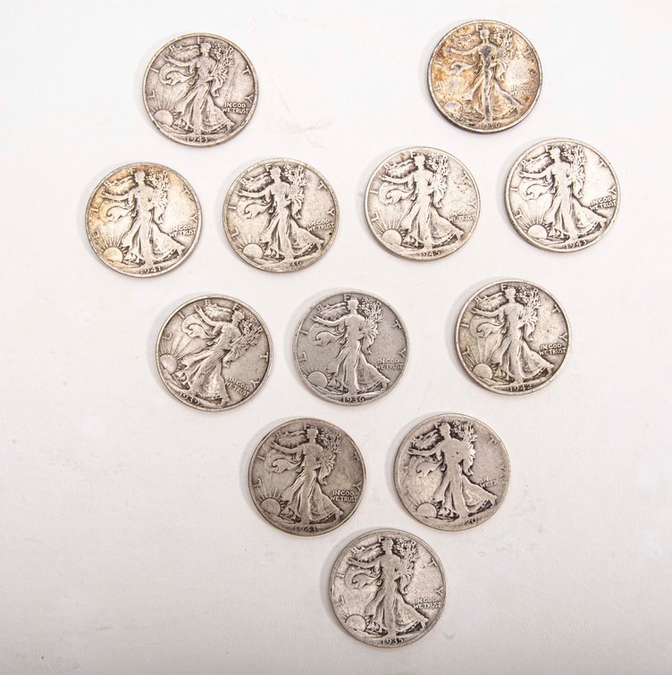12 x Walking Liberty Half Dollars
