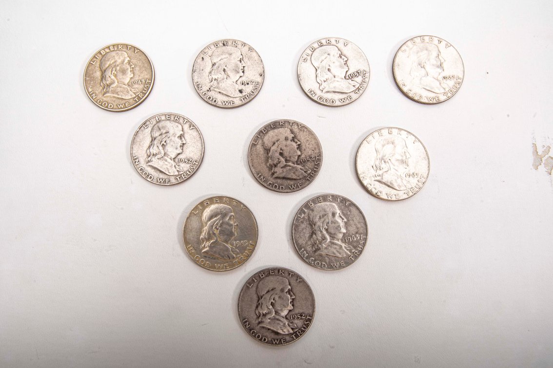 10 x Franklin Half Dollars