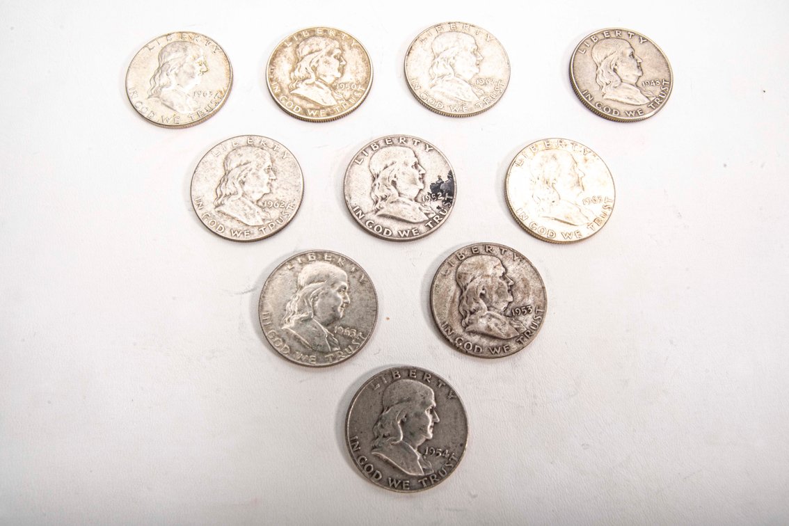 10 x Franklin Half Dollars