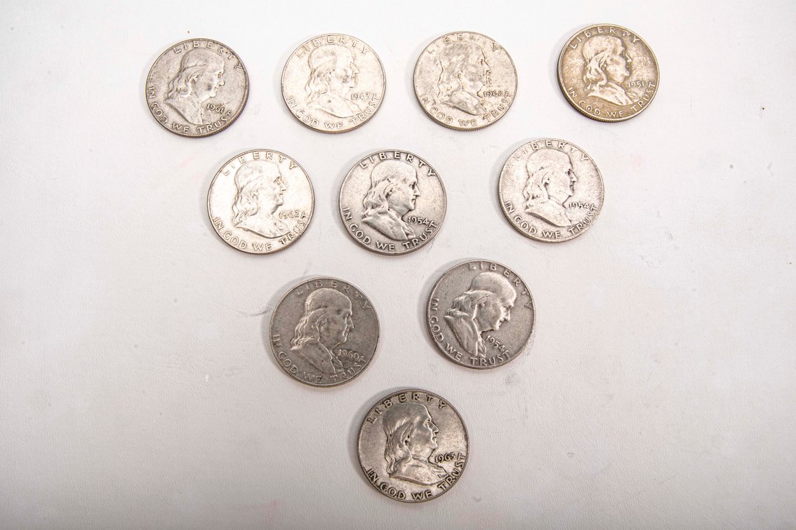 10 x Franklin Half Dollars