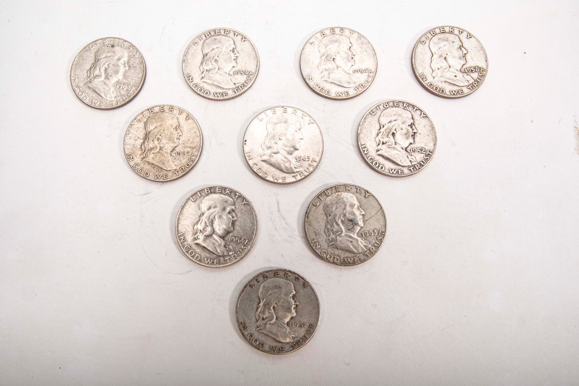 10 x Franklin Half Dollars