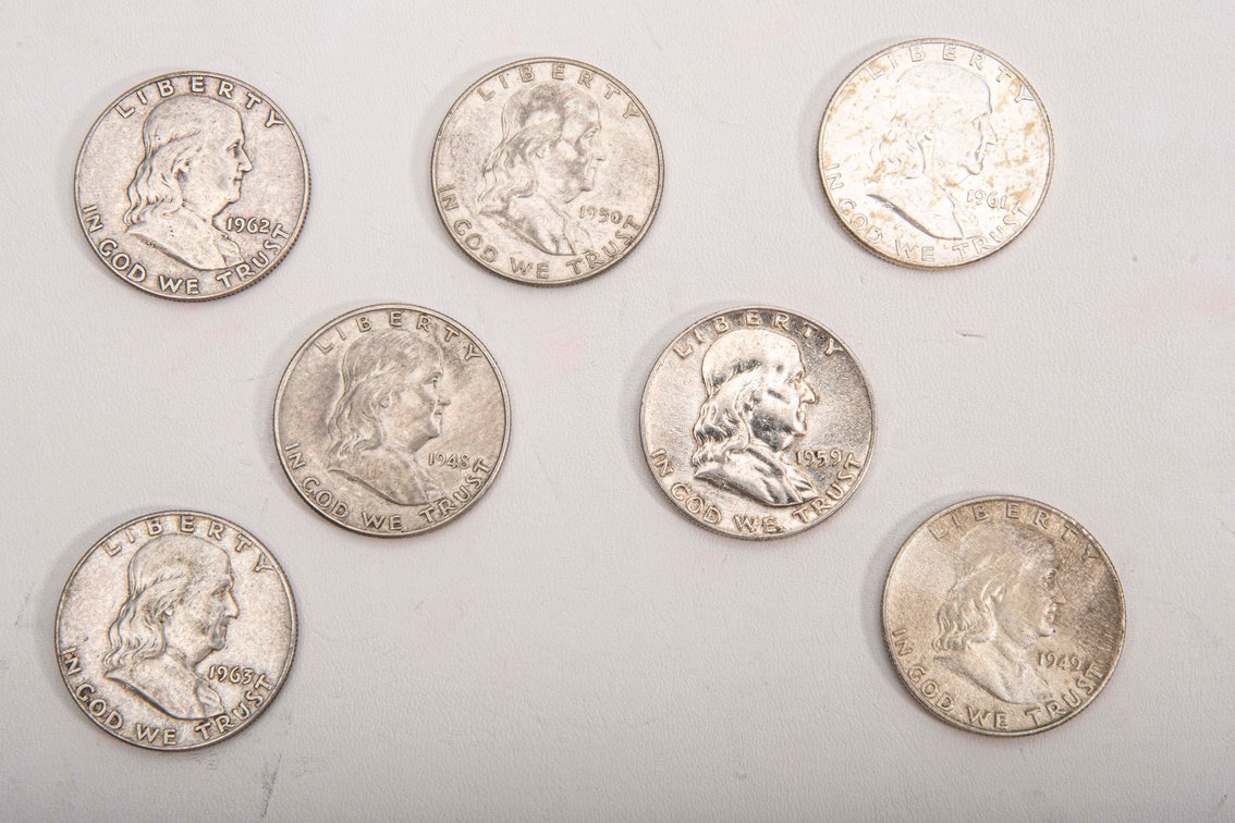7 x Franklin Half Dollars