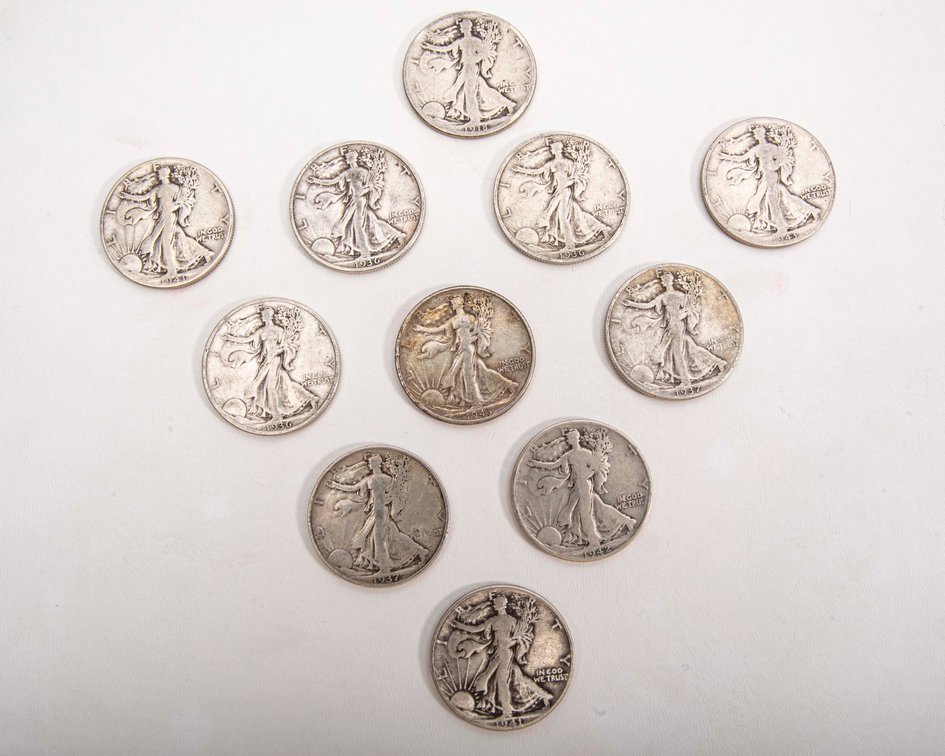 11 x Walking Liberty Half Dollars