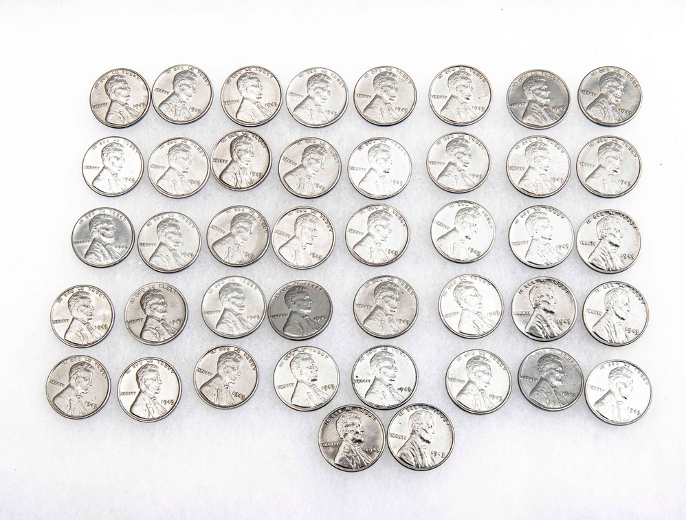 42 Uncirculated 1943 Steel War Pennies