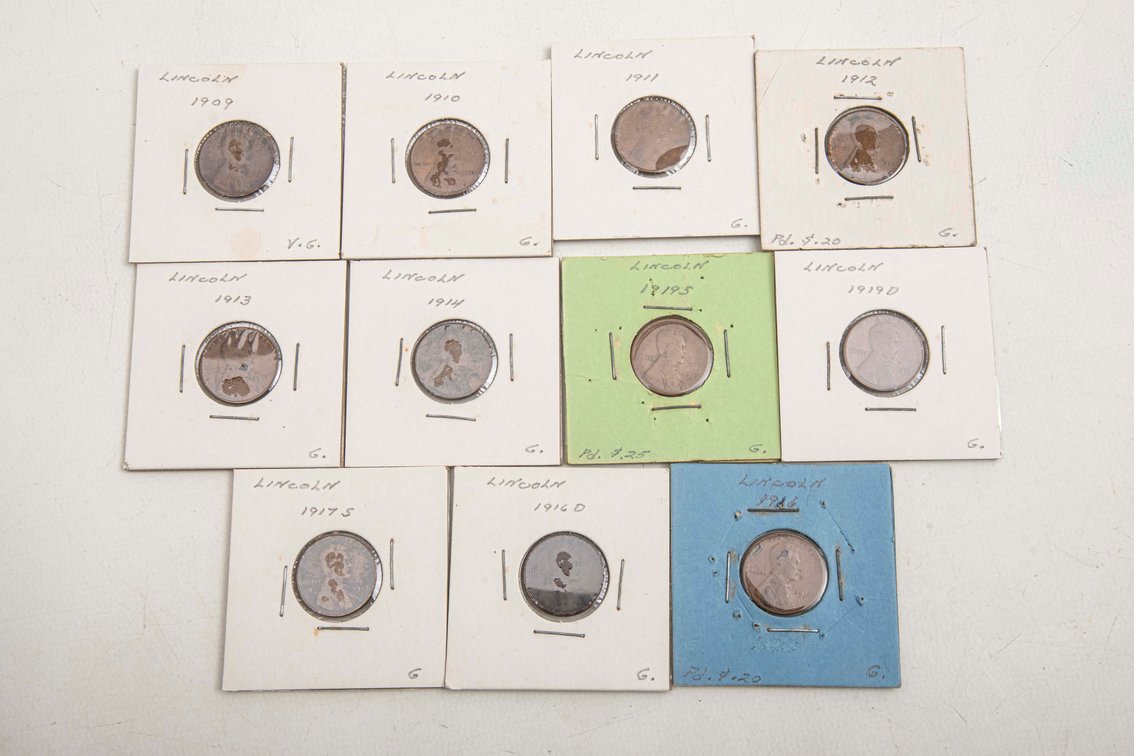 11 Lincoln Pennies.1909 - 1919
