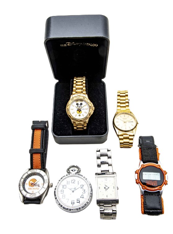 Six Men's Watches- Seiko, Disney Brown's & more