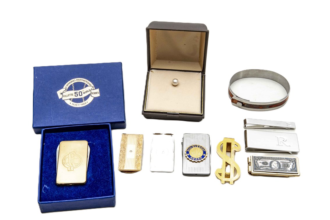 14K Pearl Tie Tack & 8 Money Clips