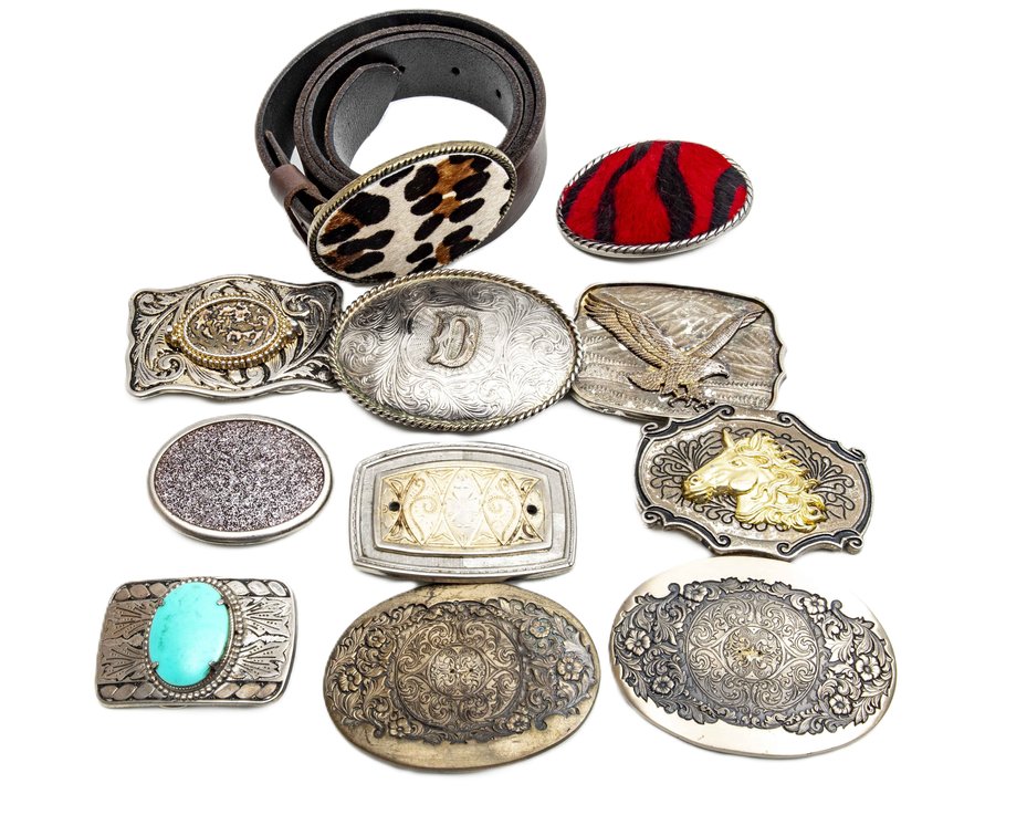 11 Fashion Belt Buckles + Brown Leather Belt