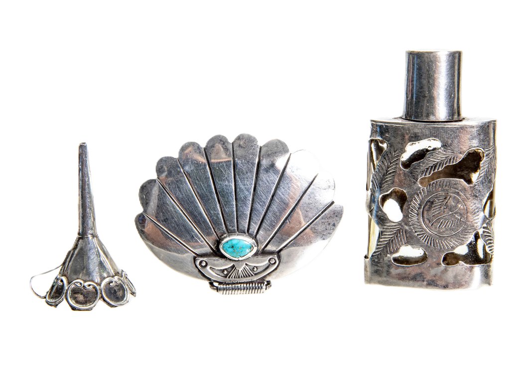 Sterling Perfume Bottle, Pill Case & Funnel