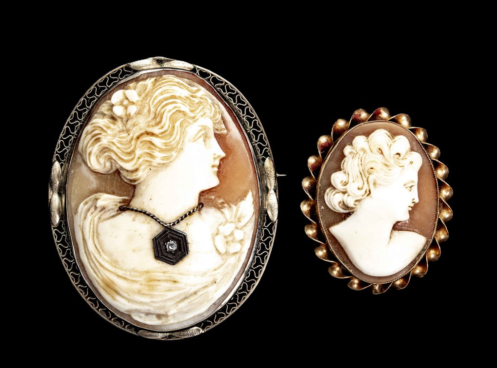 Two-10K & 14K Gold Cameo Brooch/Pendants