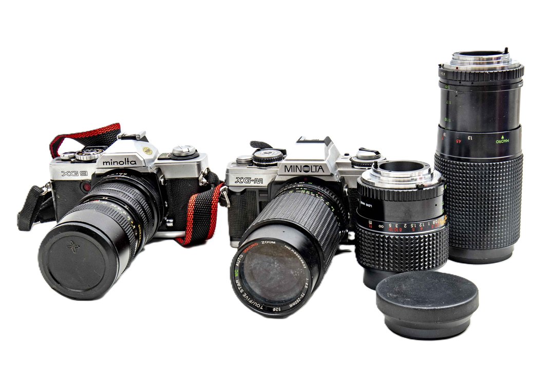 2 SLR Cameras- Minolta XG-9 & XG-M + Lenses