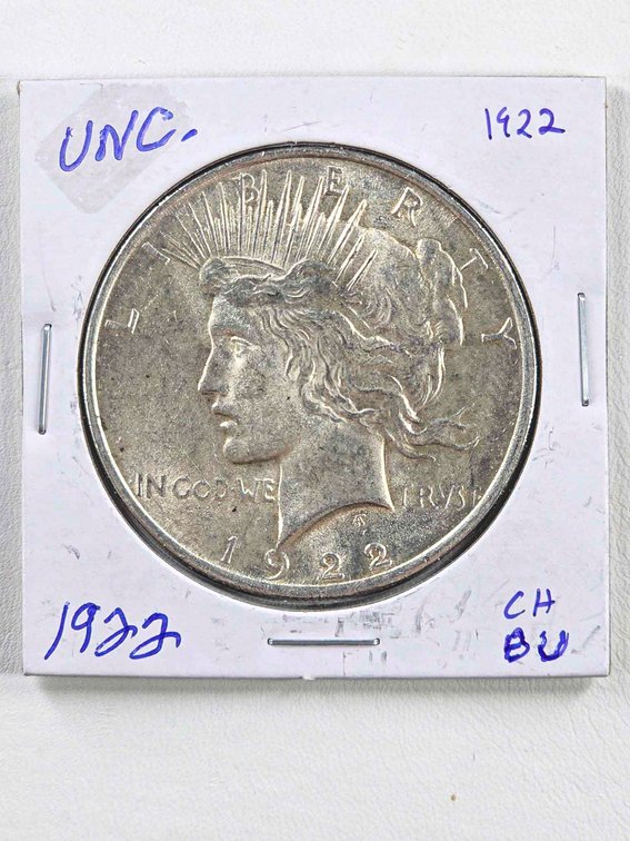 1922 Peace Silver Dollar in Coin Holder with Notations